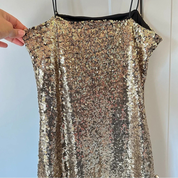 Forever 21 Women's Gold Sequin Mini Dress Size Small Spaghetti Straps New Year’s - Picture 6 of 11